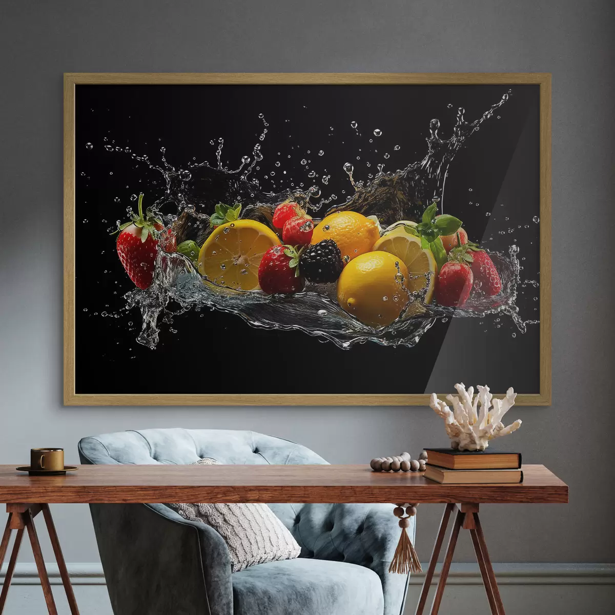 Poster Frutas chapoteando en agua refrescante f37044