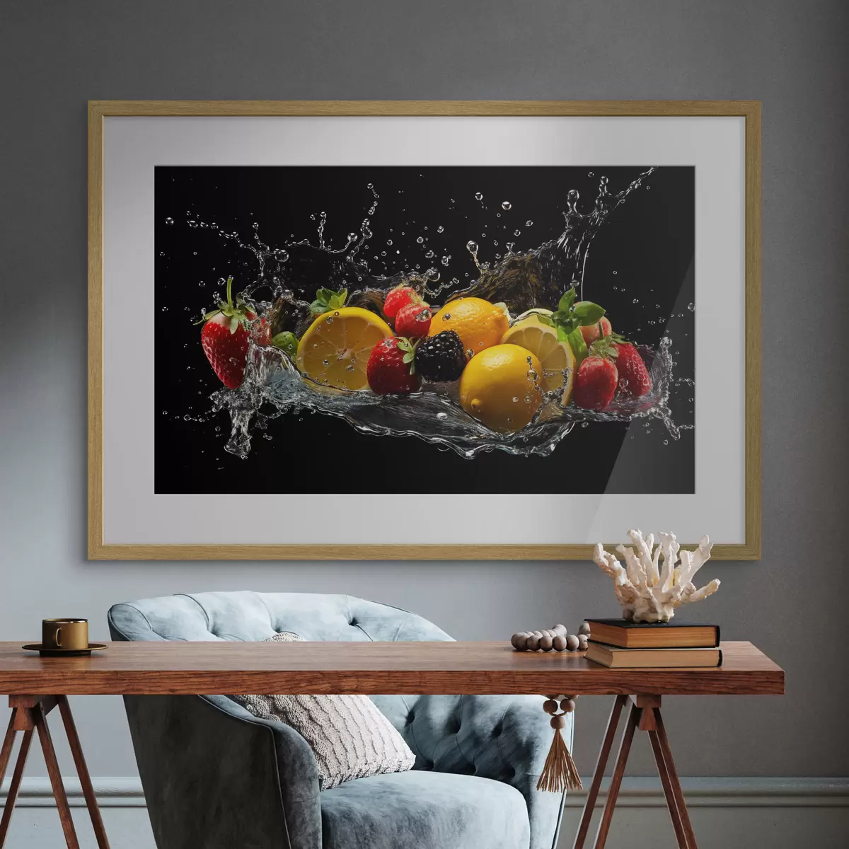 Poster Frutas chapoteando en agua refrescante f37044