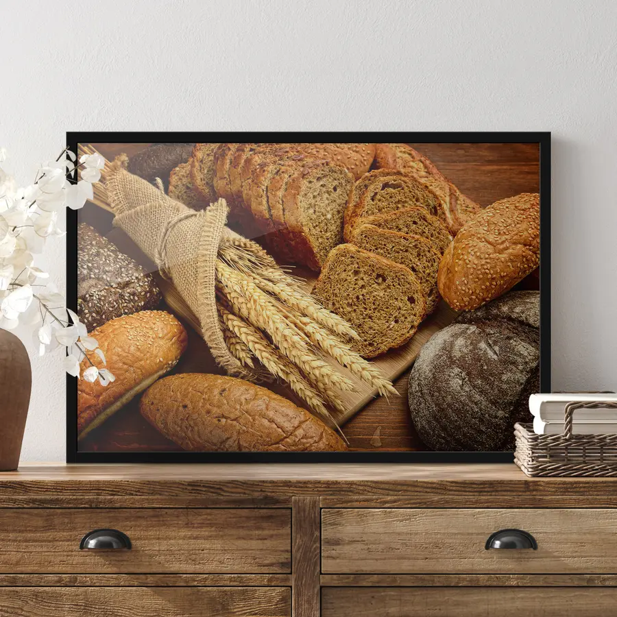 murales de pared Surtido de panes y trigo en exposición f37047