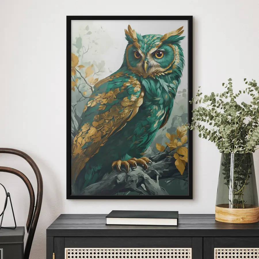 murales de pared Búho majestuoso en colores vibrantes f37568