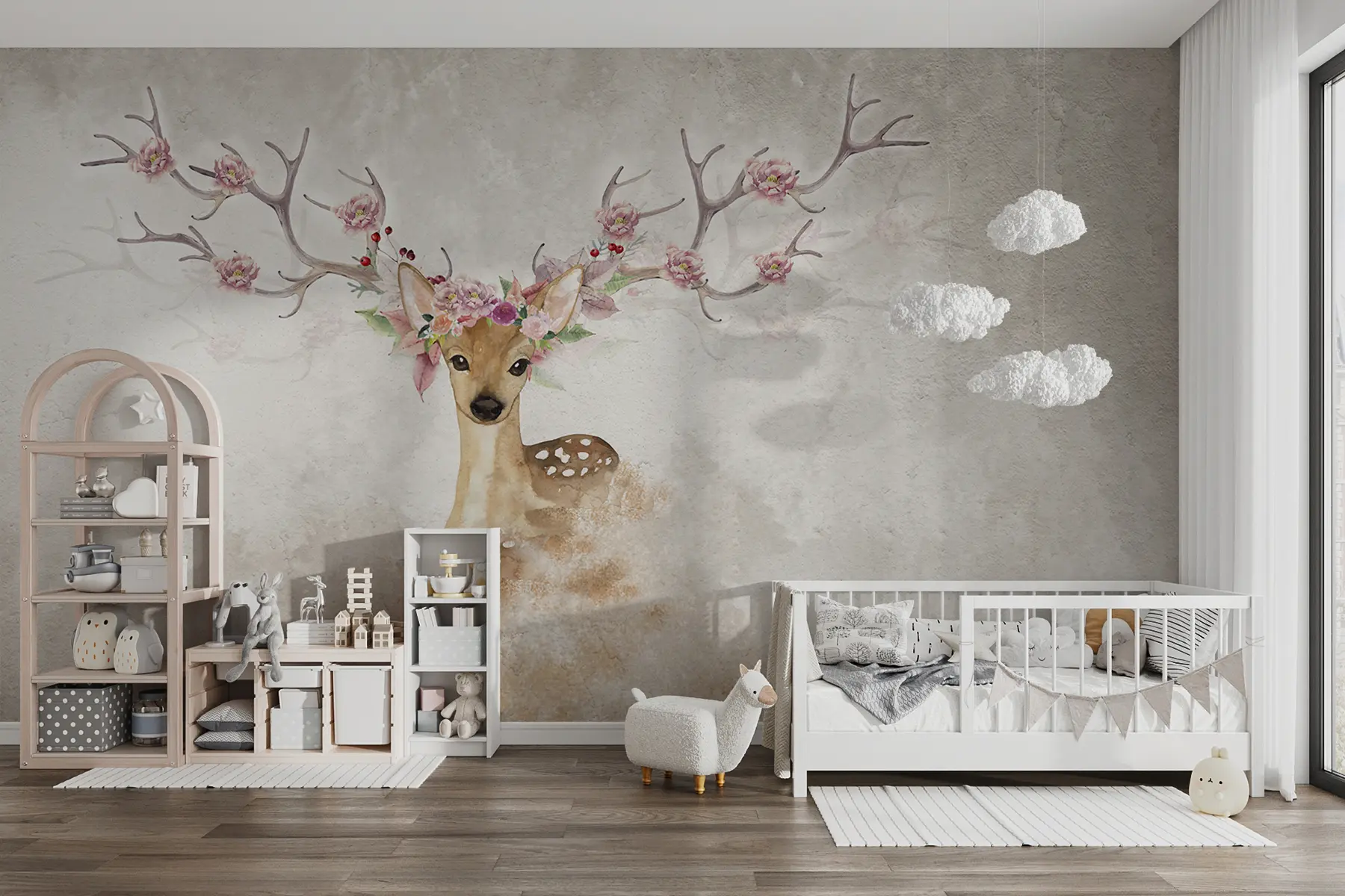 murales de pared Ciervos con flores en la cornamenta u04671d2