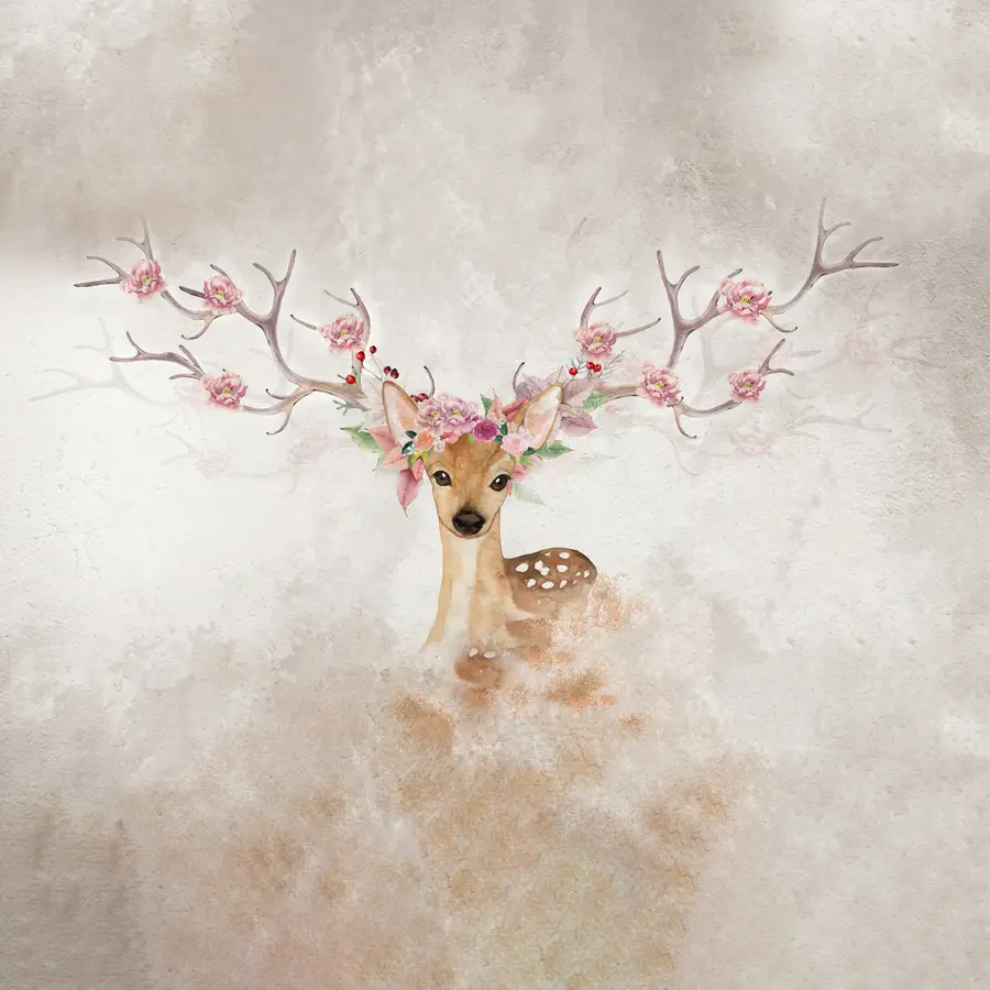 murales de pared Ciervos con flores en la cornamenta u04671d1