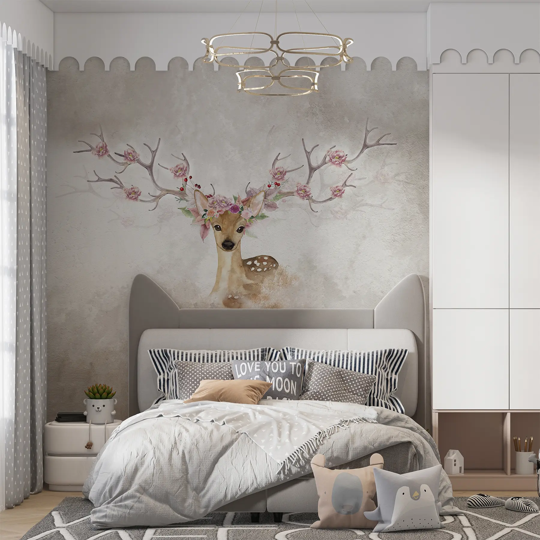 murales de pared Ciervos con flores en la cornamenta u04671d1