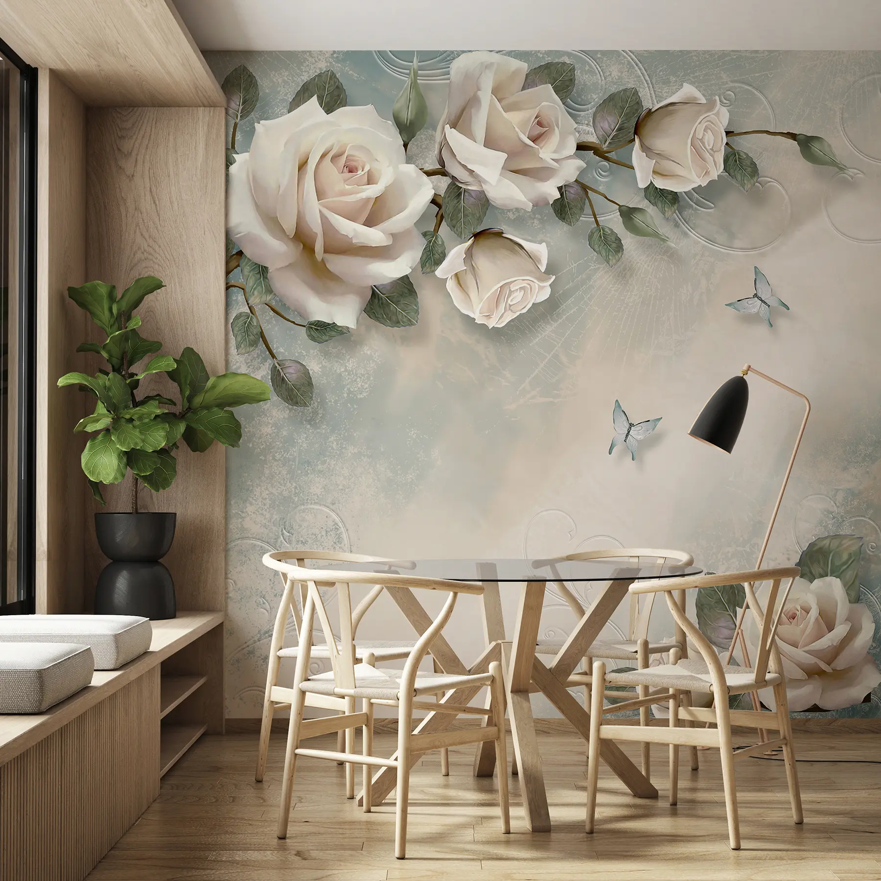 murales de pared Una rama de rosa crema u31353d1