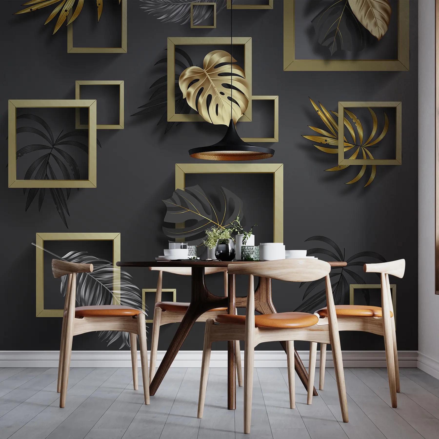 murales de pared Hojas en marcos u77858d1