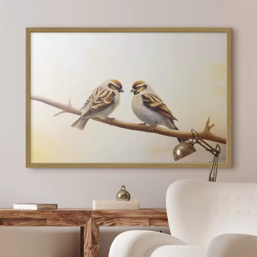 murales de pared Dos gorriones juntos en una rama f37393