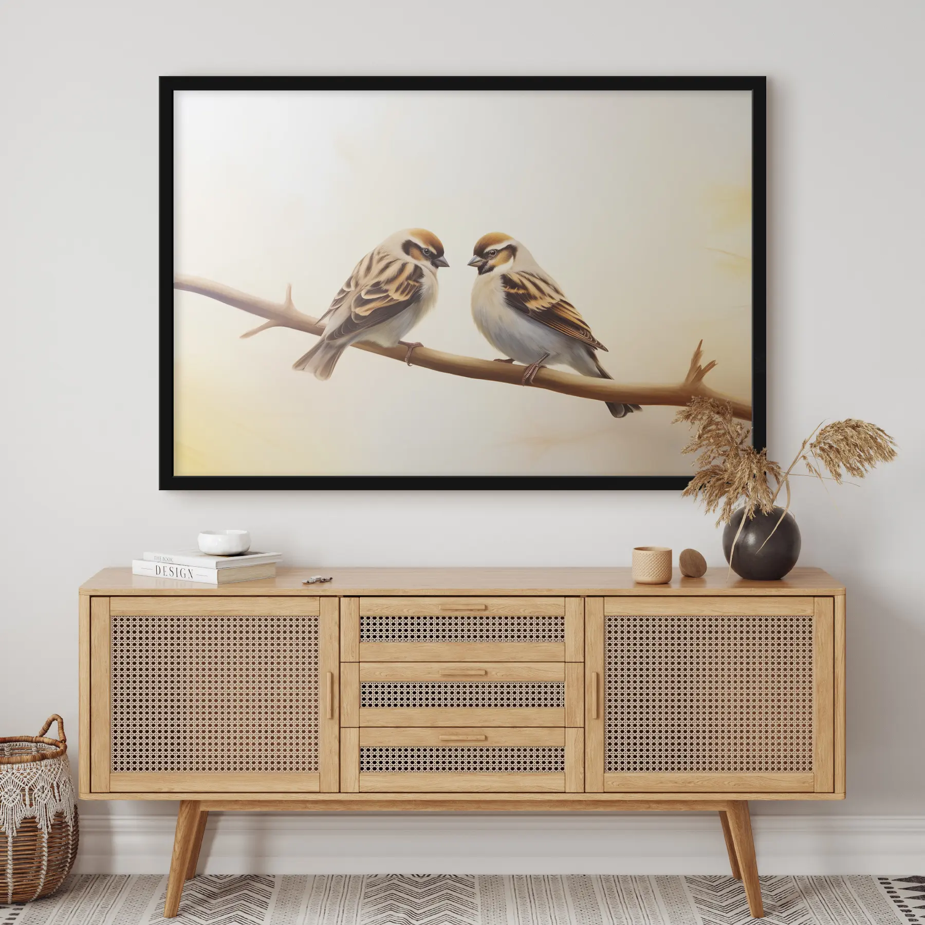 murales de pared Dos gorriones juntos en una rama f37393