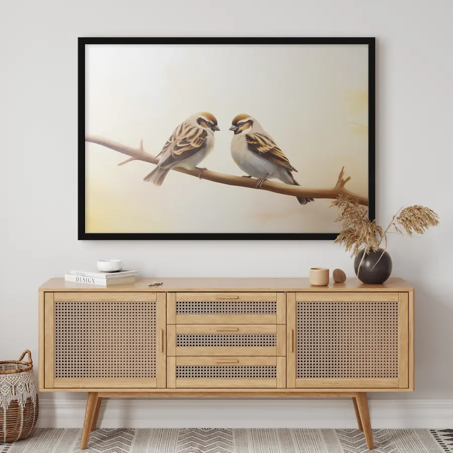 murales de pared Dos gorriones juntos en una rama f37393