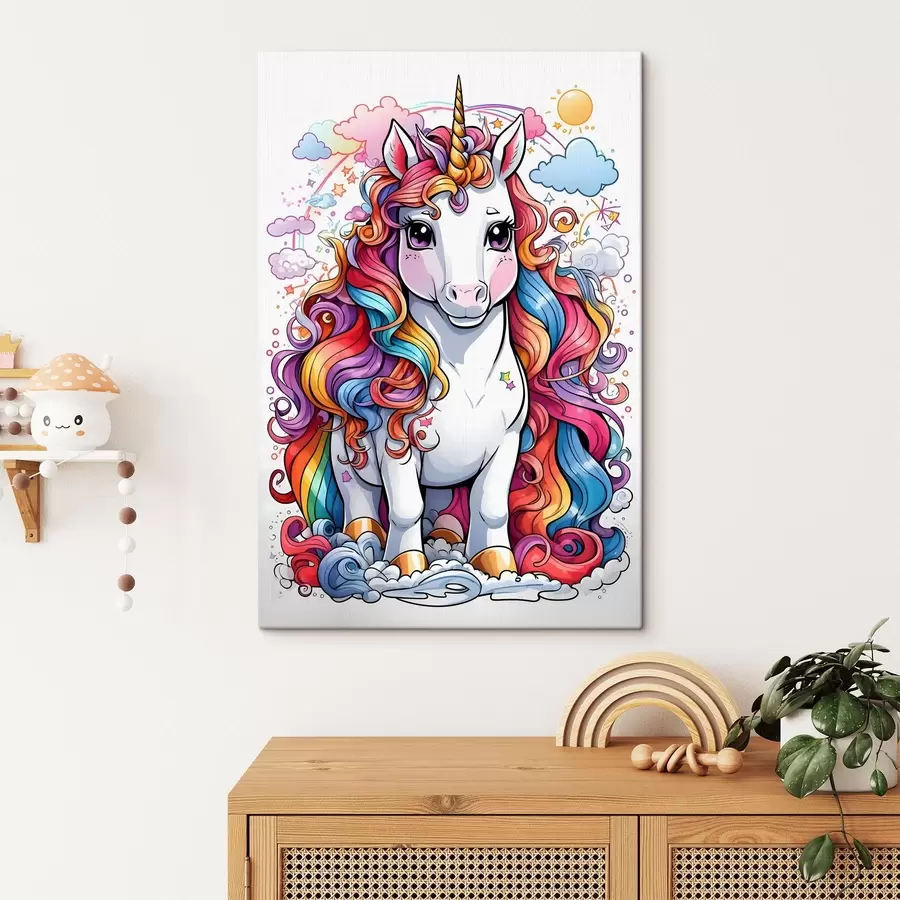 murales de pared Mágico unicornio con vibrante melena arco iris s37766