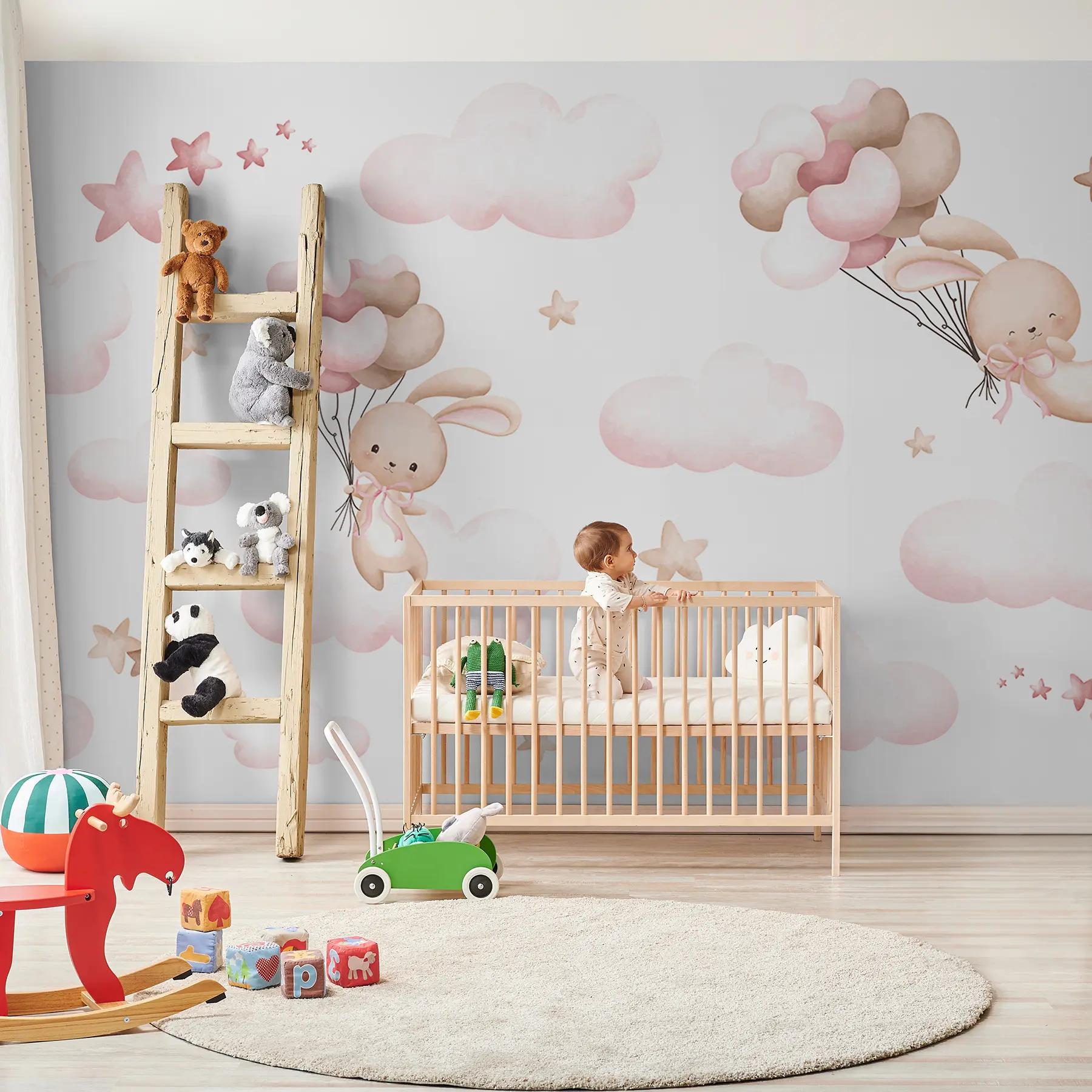 murales de pared Lindo conejo y globos u95399d2