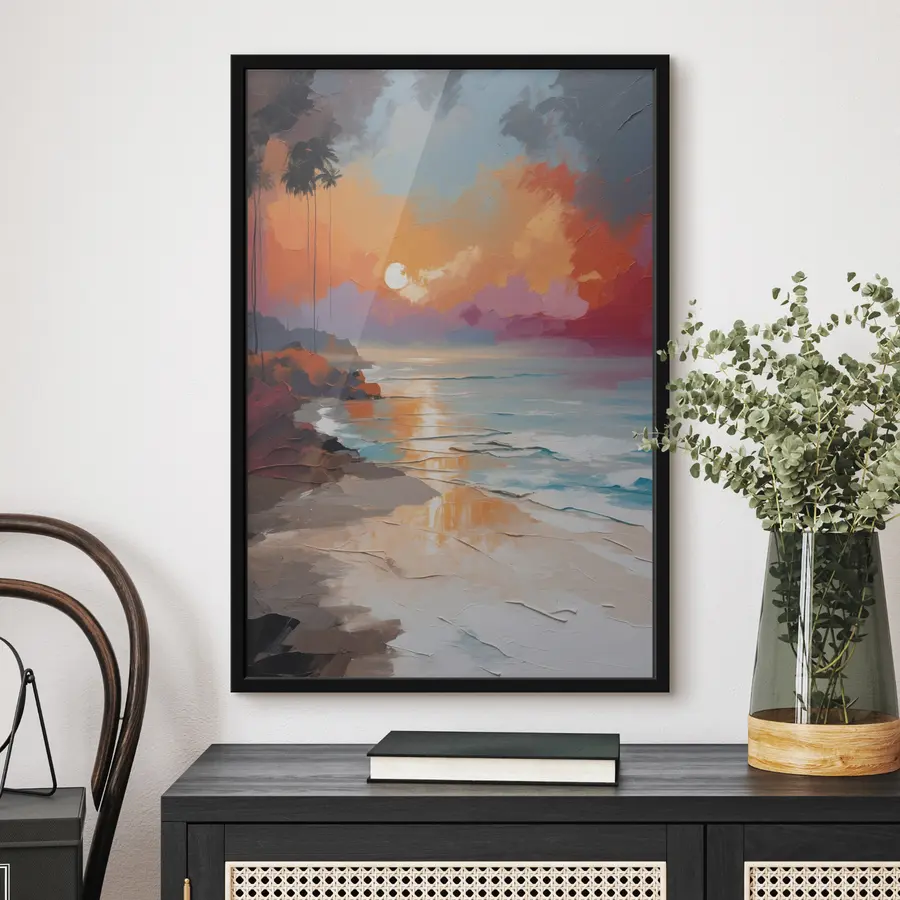 murales de pared Puesta de sol vibrante sobre una playa serena f37800