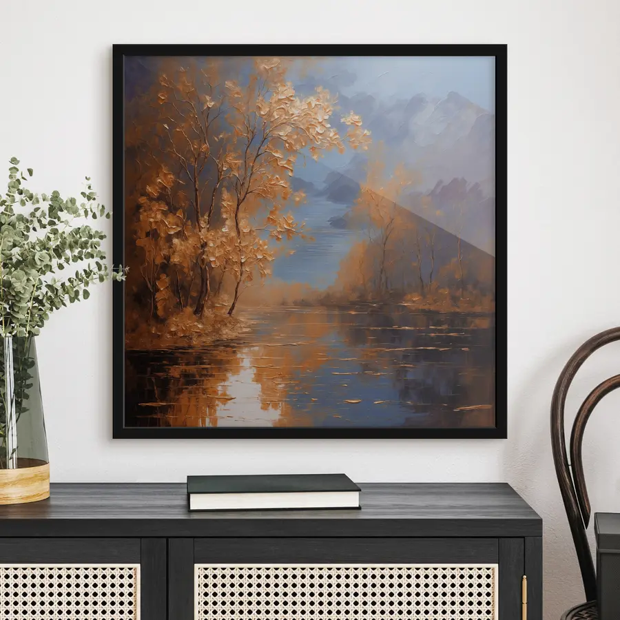 murales de pared Lago en el bosque otoñal f37804