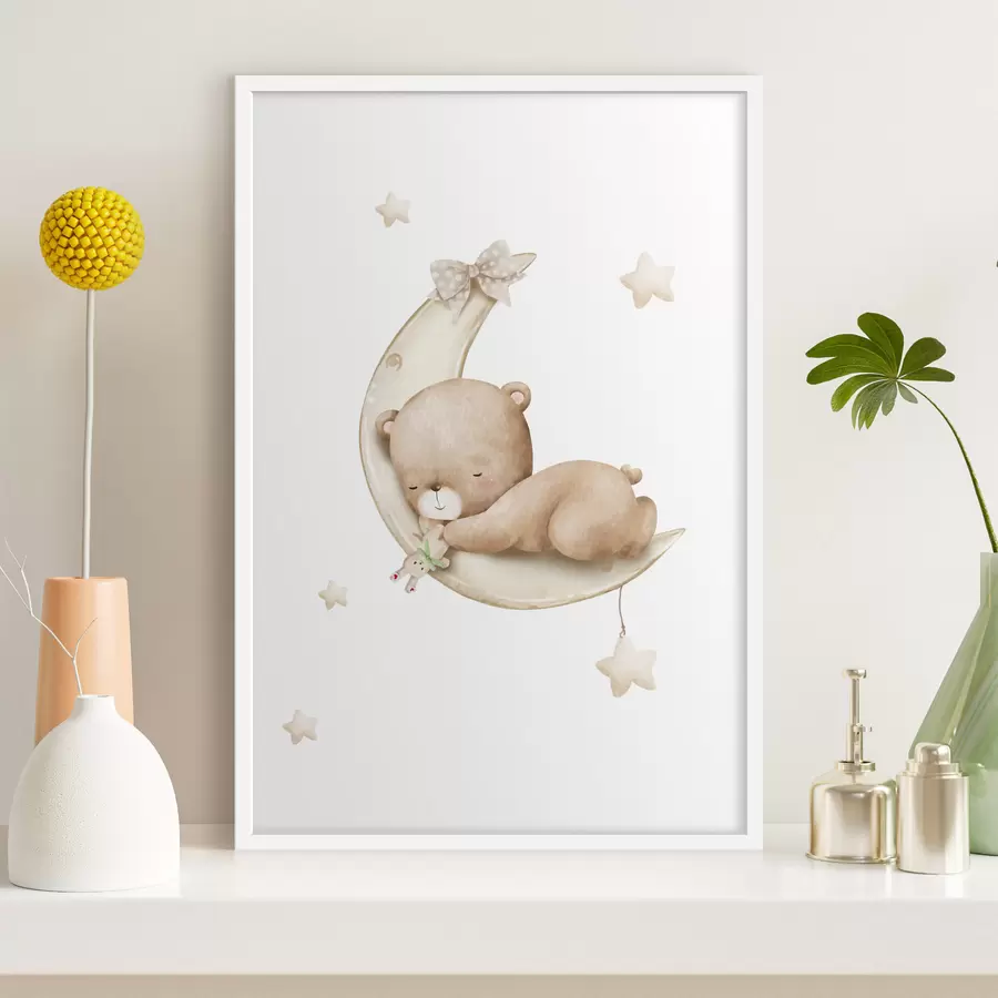 murales de pared Osito adorable soñando en la luna f37917