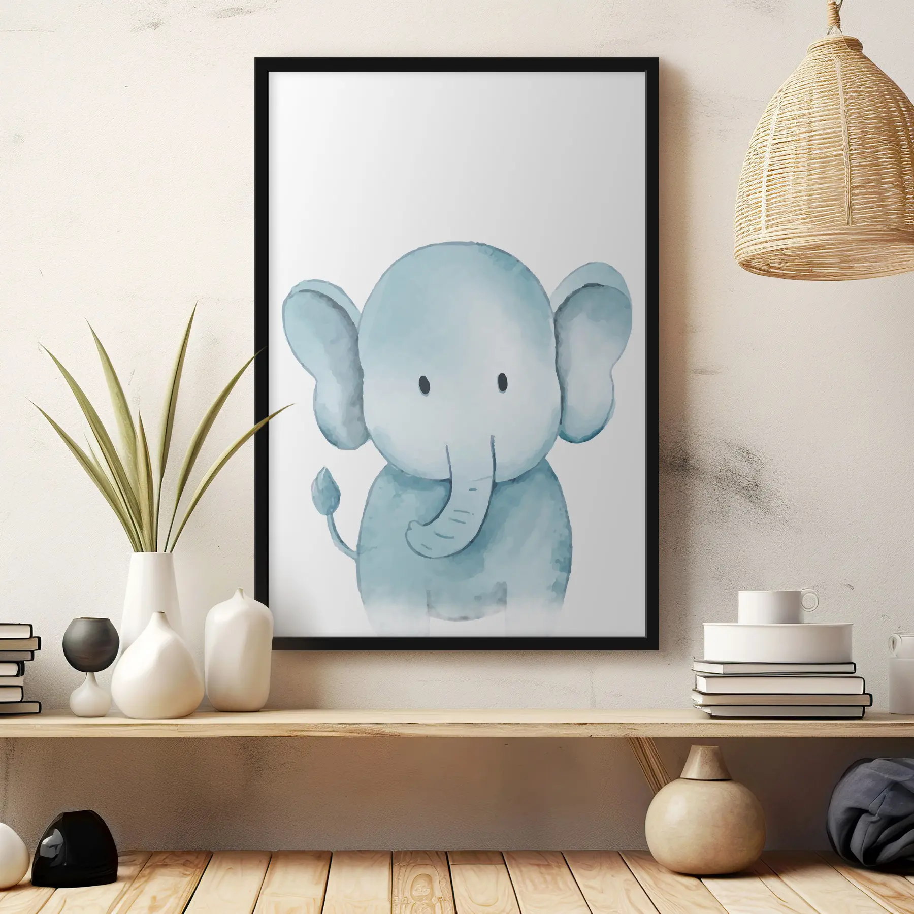 murales de pared Bonito elefante azul sonriendo alegremente f37922