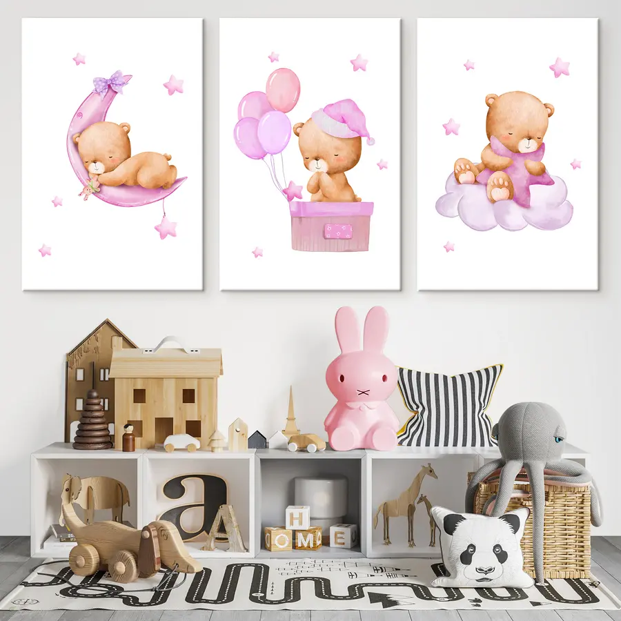 murales de pared Ositos de peluche en escenas de ensueño en tonos pastel m00296v2