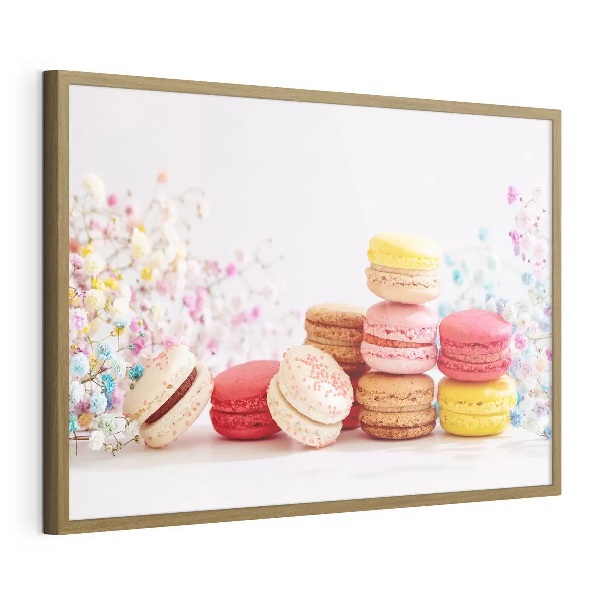 Poster Macarons de colores entre delicadas flores f37757