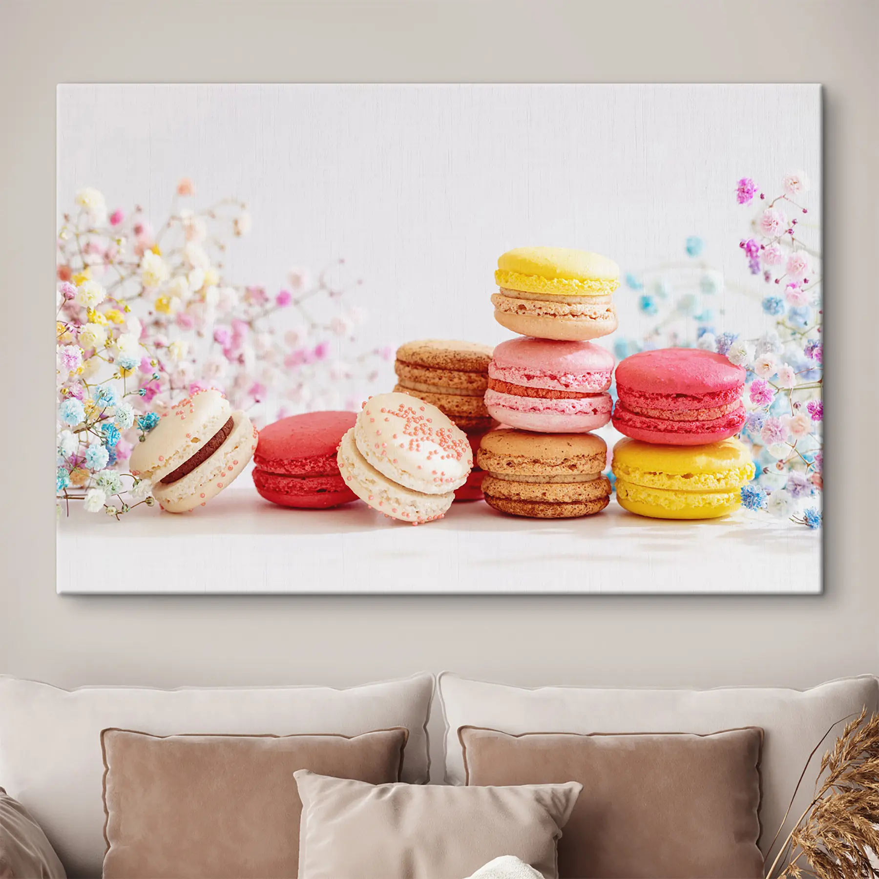 murales de pared Macarons coloridos con delicadas flores s37757