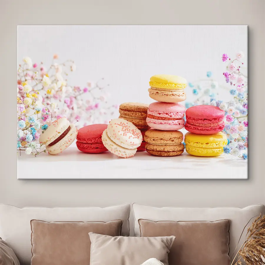murales de pared Macarons coloridos con delicadas flores s37757