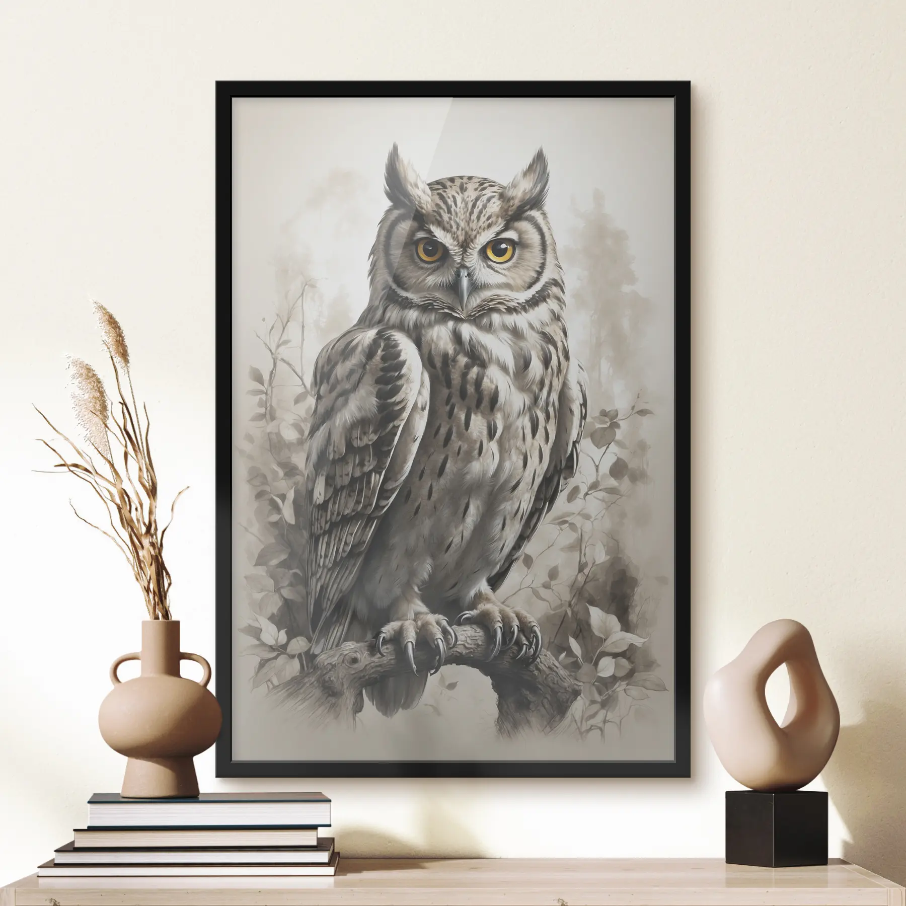 murales de pared Búho sobre fondo blanco y negro f38118