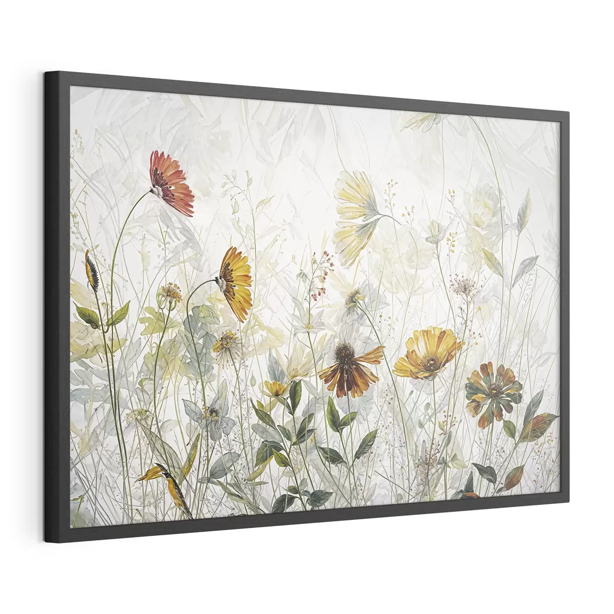 Poster Campo de delicadas flores sobre fondo blanco pintura al óleo f38197