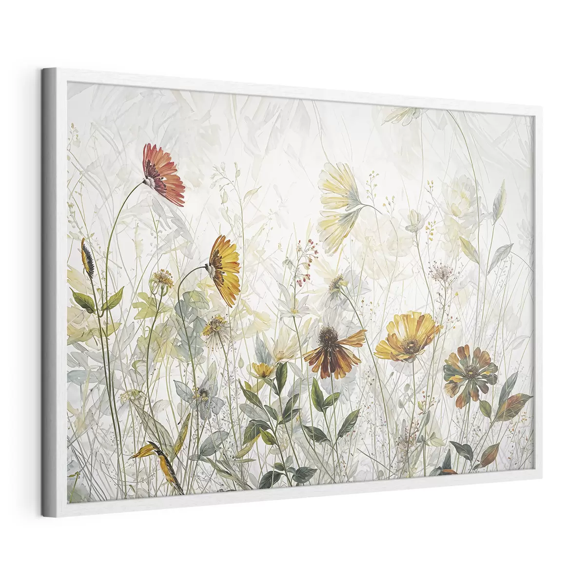 Poster Campo de delicadas flores sobre fondo blanco pintura al óleo f38197