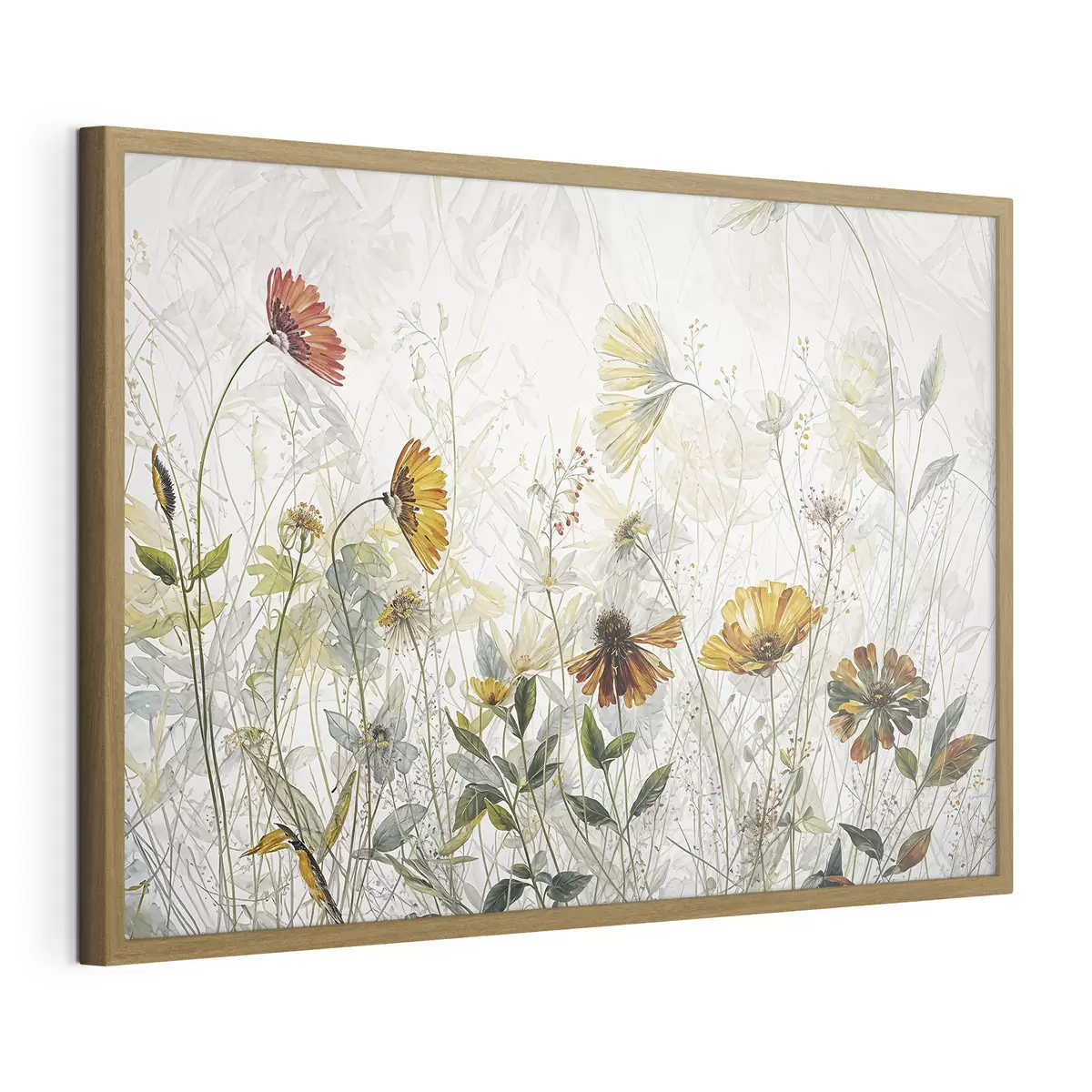 Poster Campo de delicadas flores sobre fondo blanco pintura al óleo f38197