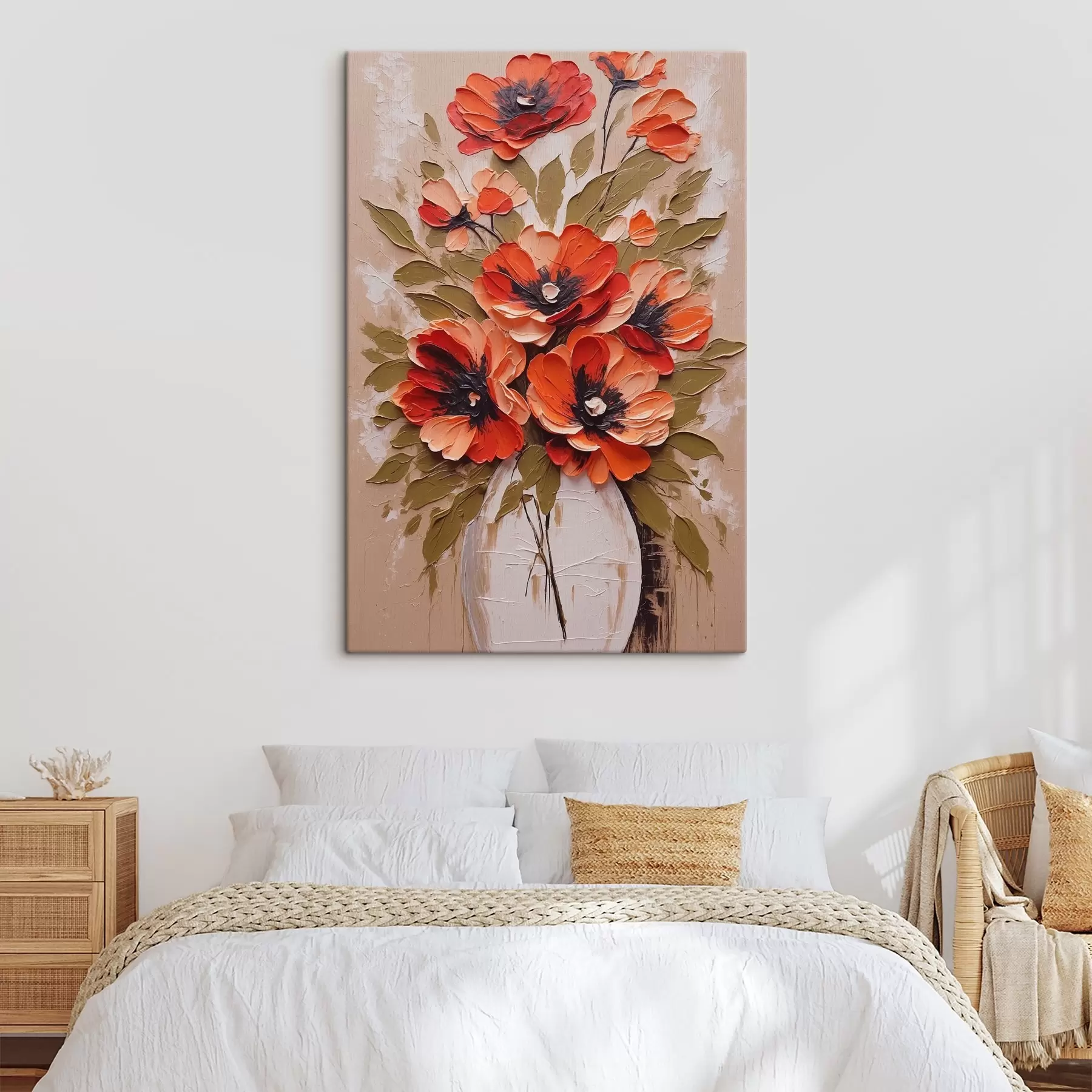 murales de pared Flores en jarrón blanco sobre fondo rosa s38176