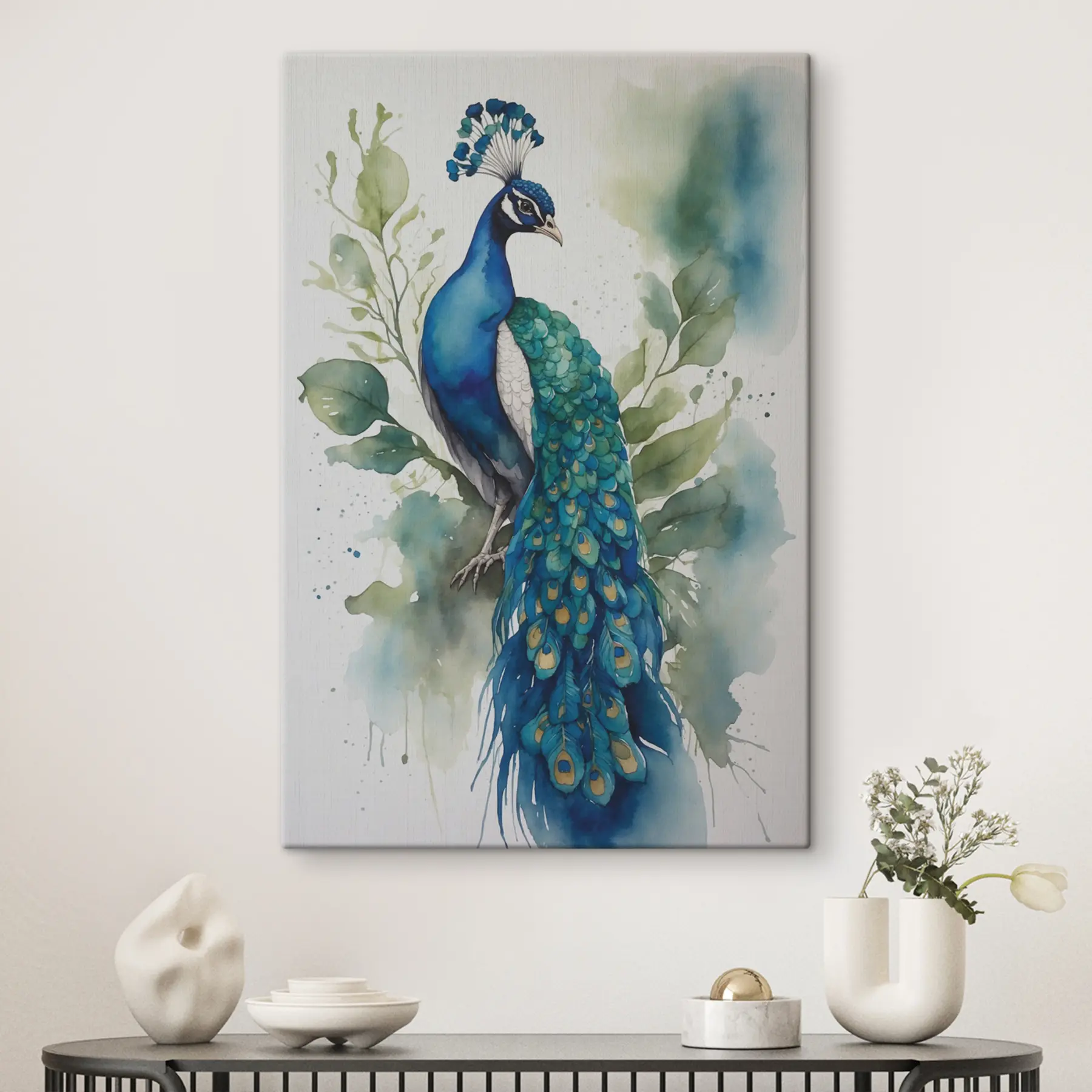 murales de pared pavo real en acuarela s38189