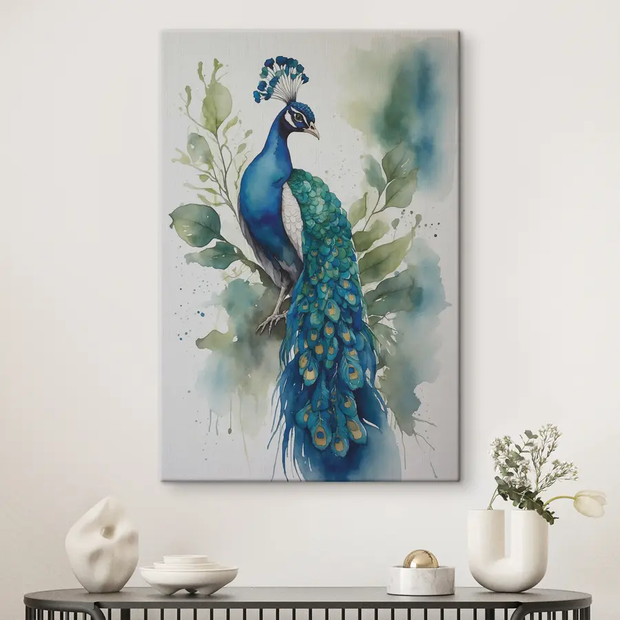 murales de pared pavo real en acuarela s38189