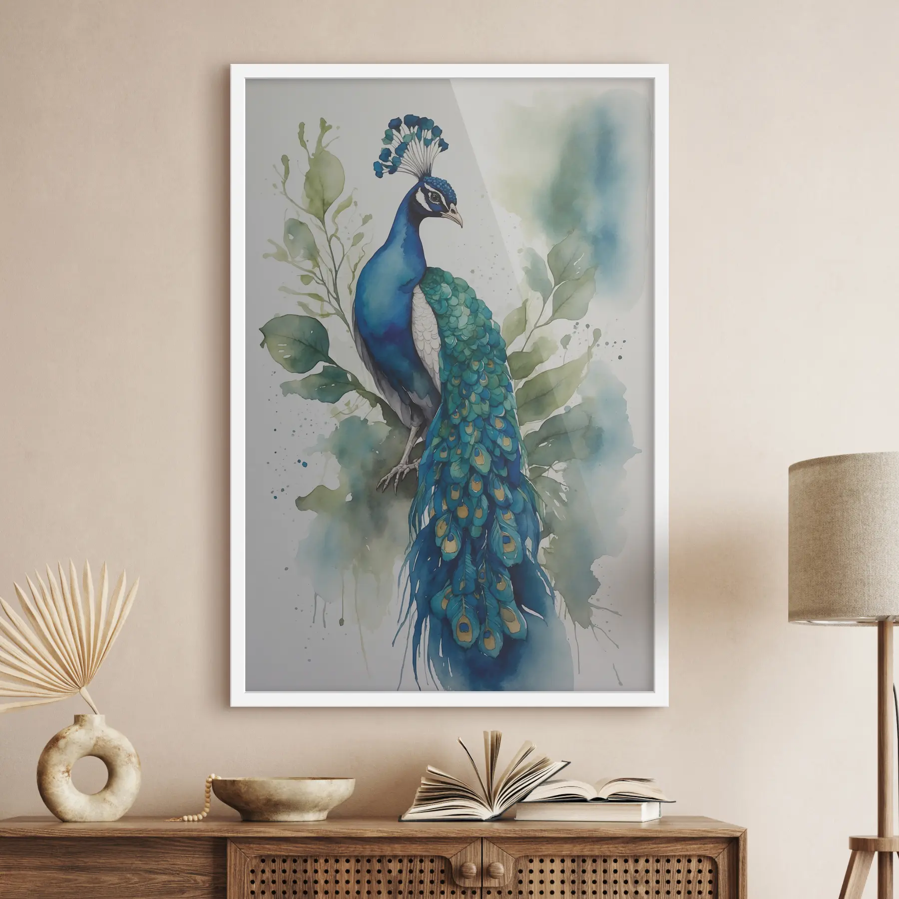 murales de pared pavo real en acuarela f38189