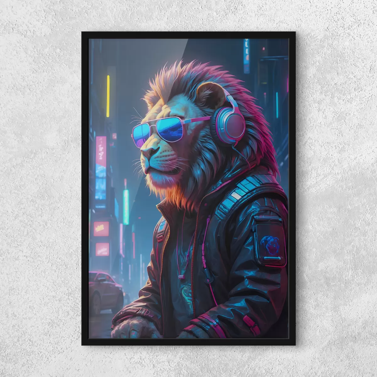 Poster Elegante león en una ciudad vibrante f38169