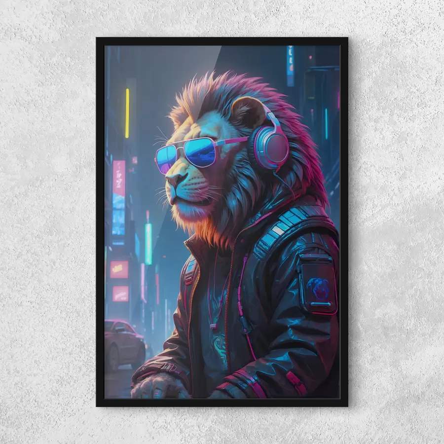 murales de pared Elegante león en una ciudad vibrante f38169
