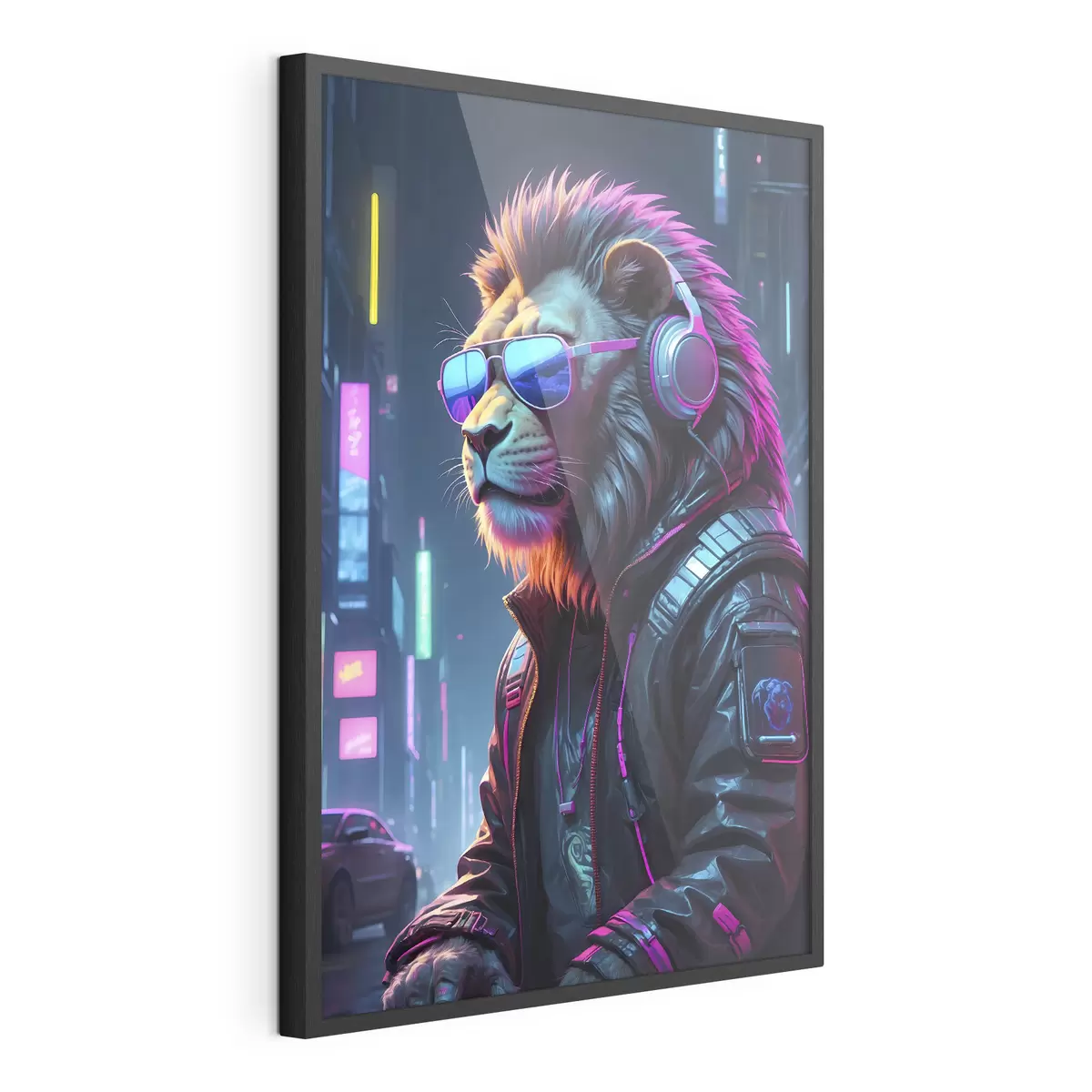Poster Elegante león en una ciudad vibrante f38169