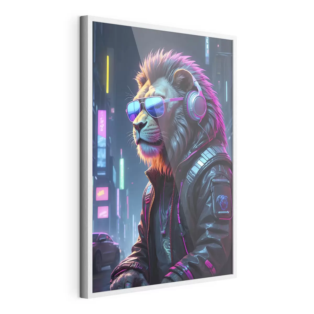 Poster Elegante león en una ciudad vibrante f38169