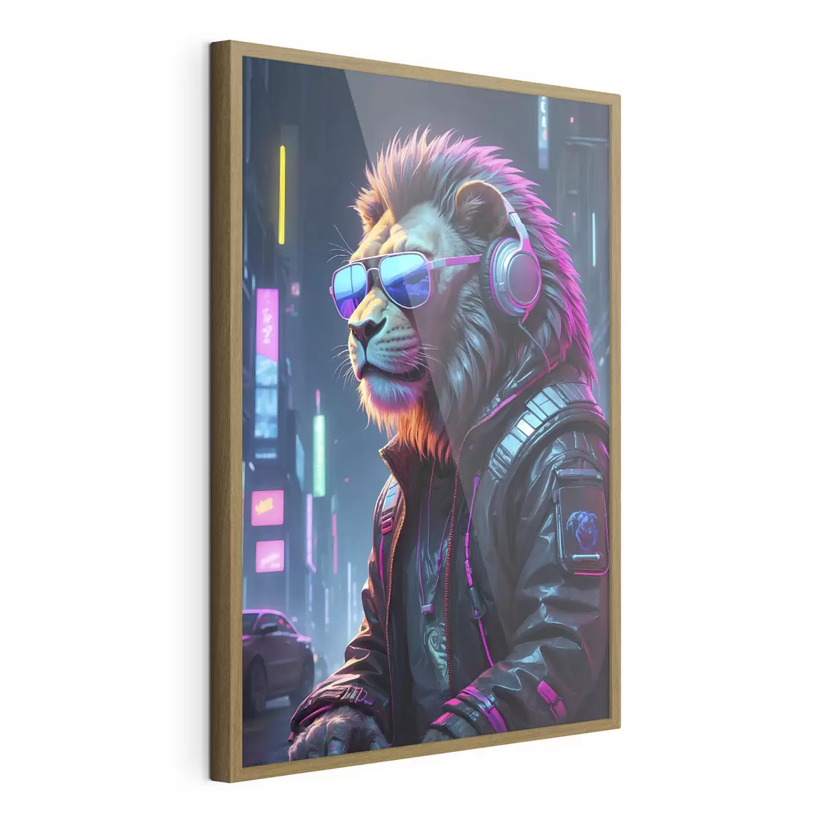 Poster Elegante león en una ciudad vibrante f38169