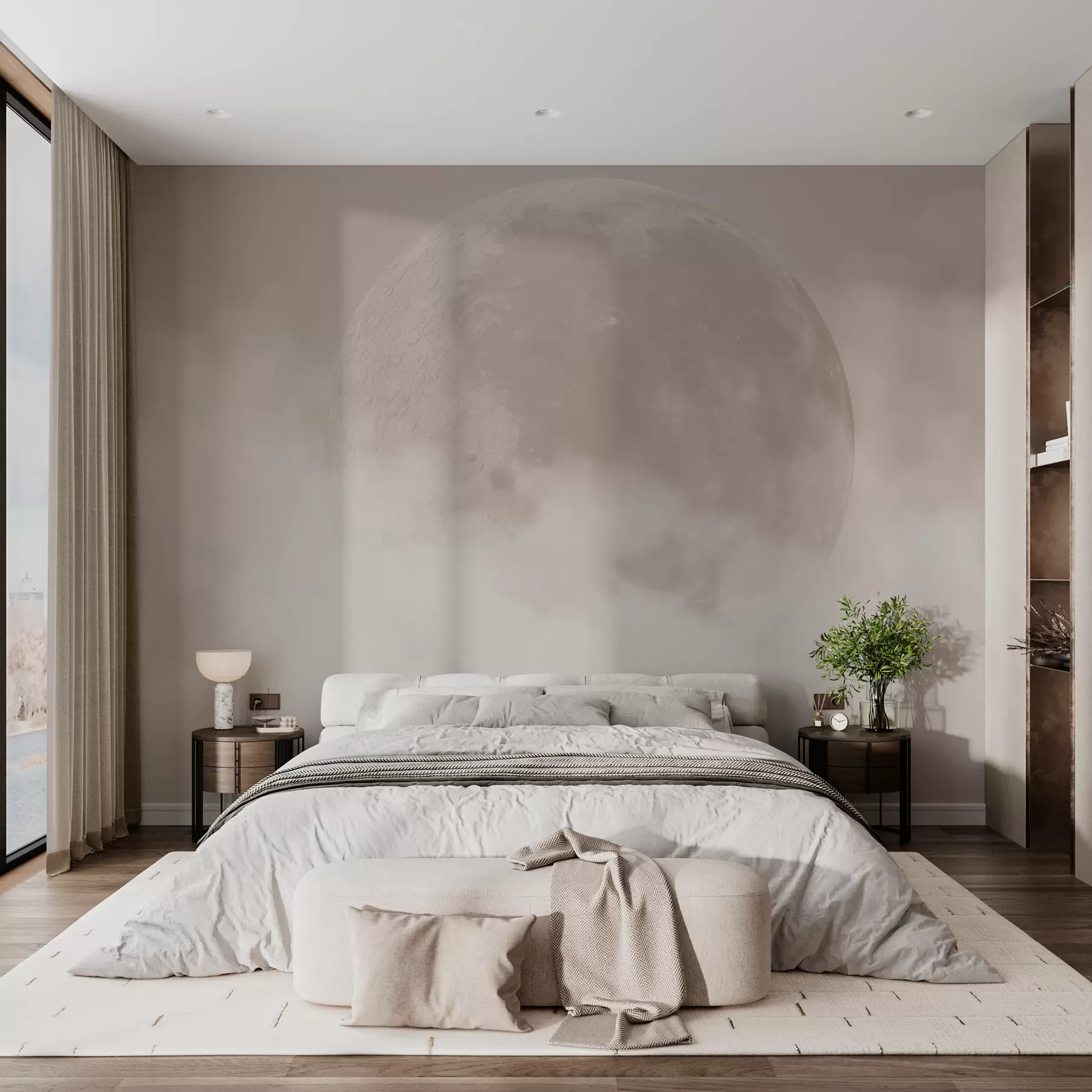 murales de pared Gran luna entre las nubes de color beige estilo loft w00548