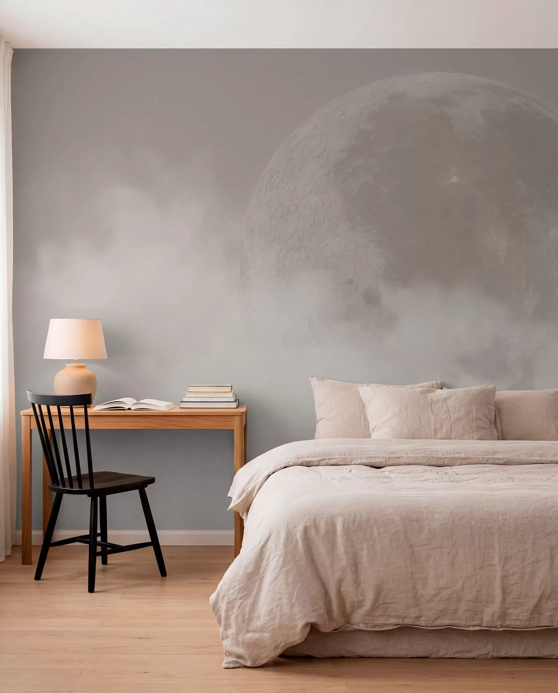 murales de pared Gran luna entre las nubes de color beige estilo loft w00548