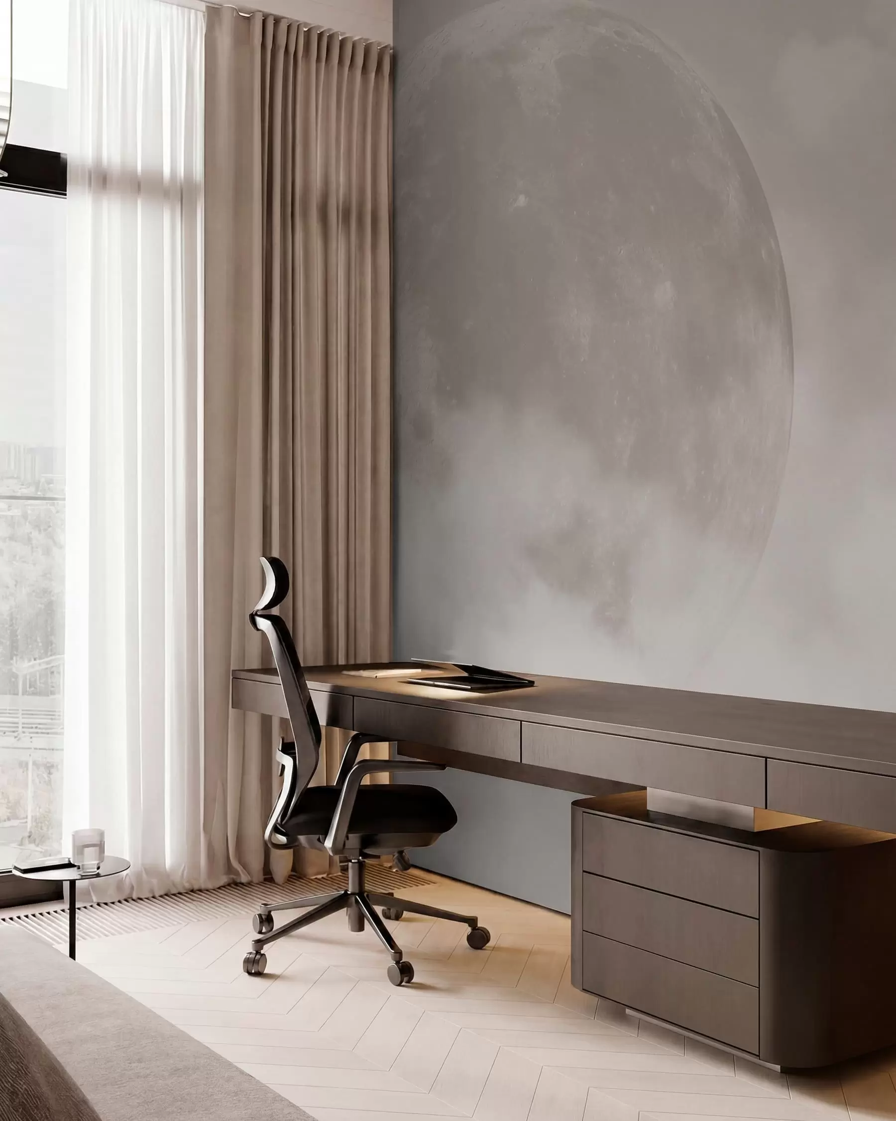 murales de pared Gran luna entre las nubes de color beige estilo loft w00548