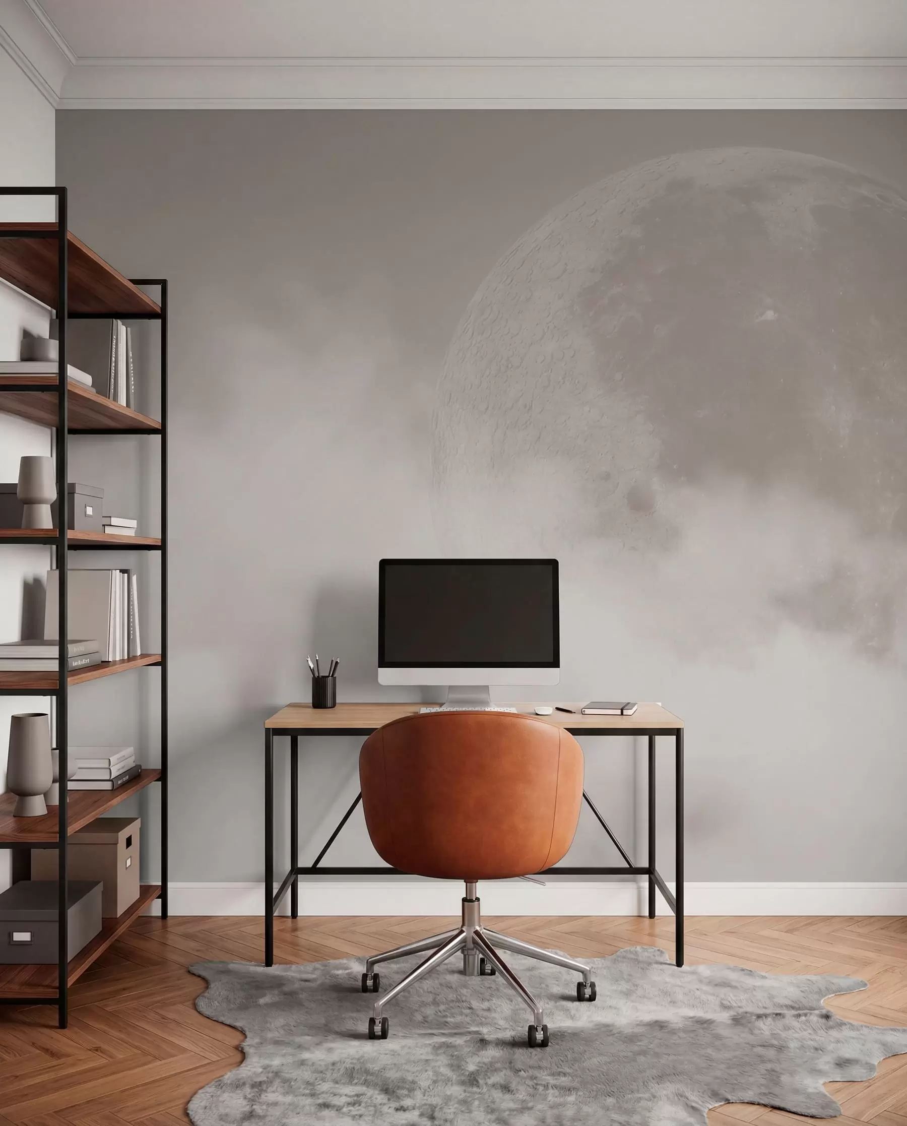 murales de pared Gran luna entre las nubes de color beige estilo loft w00548
