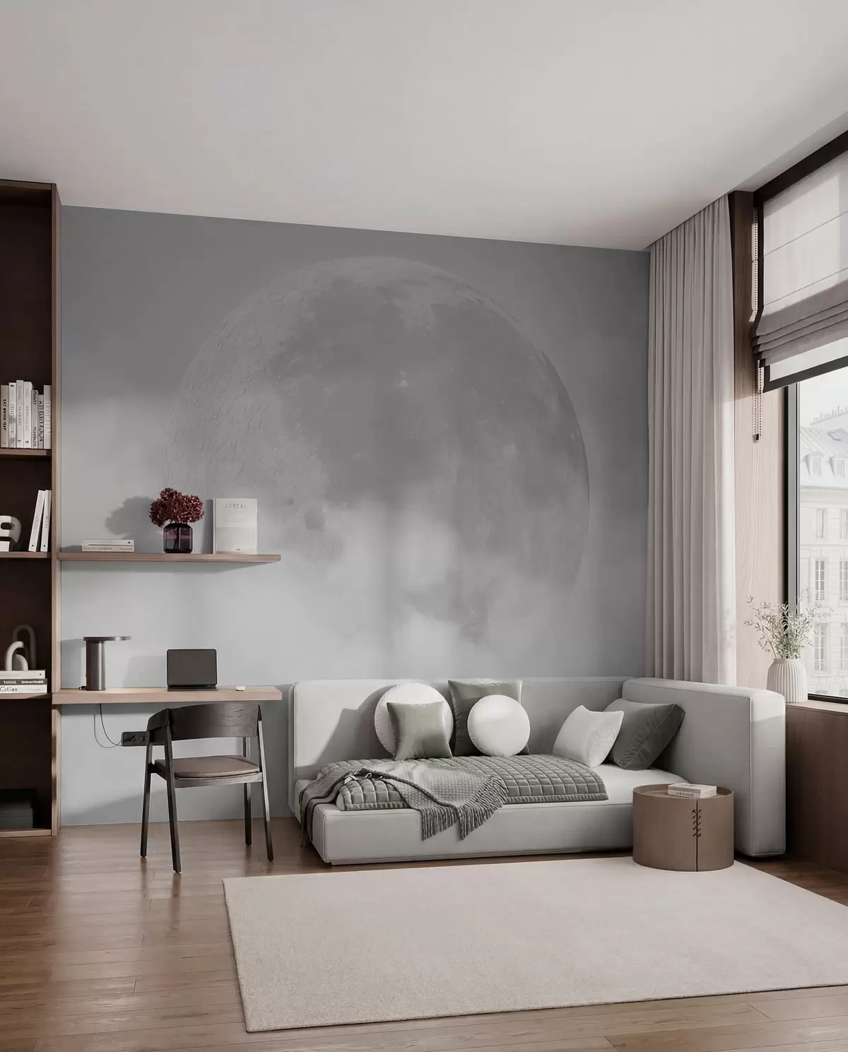 murales de pared Luna en cielo plateado w00548v1