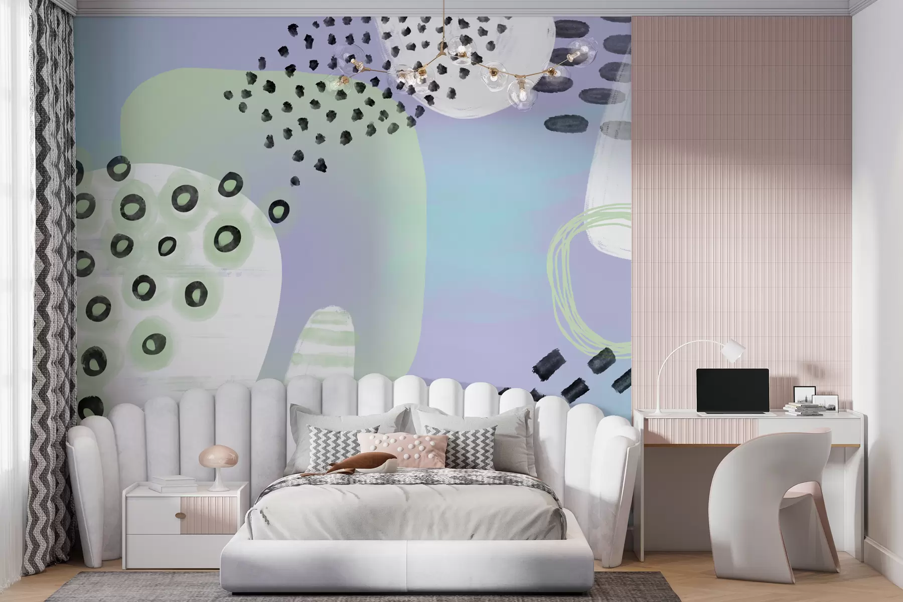 murales de pared Formas y patrones geométricos abstractos en colores pastel, círculos, puntos y líneas. w00541