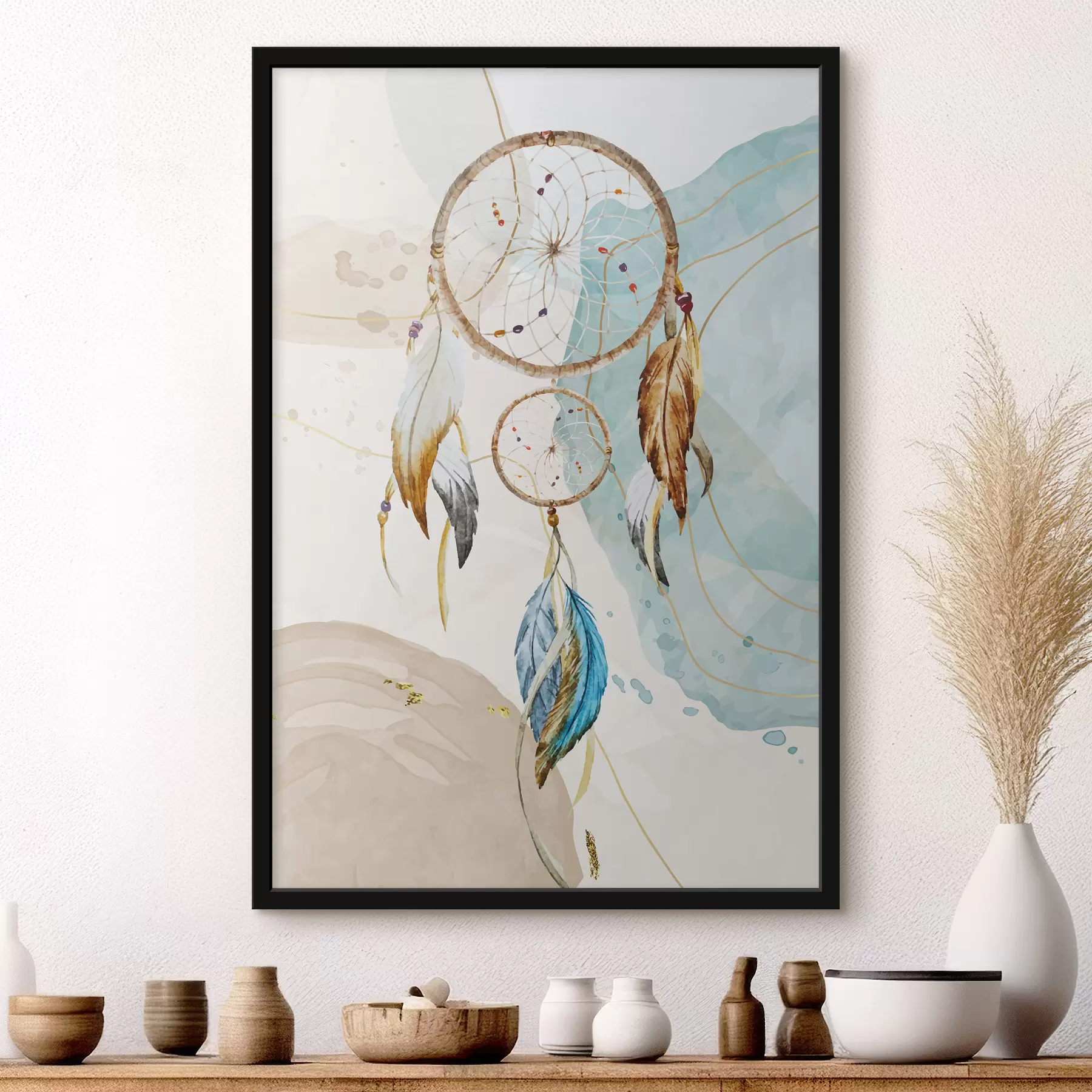 murales de pared acuarela, atrapasueños, plumas, pasteles f38330