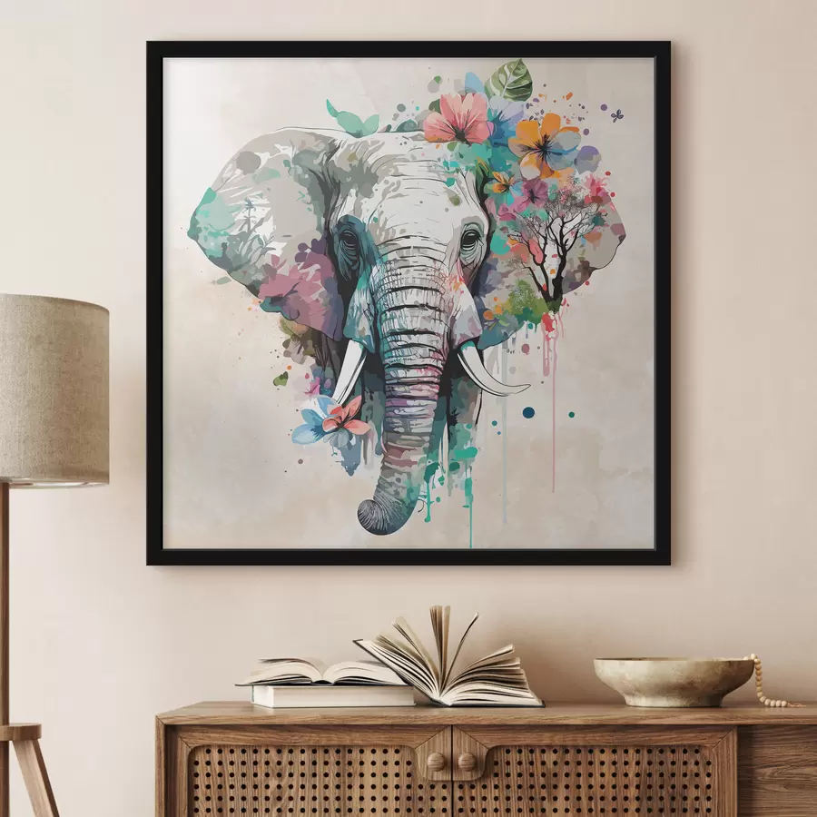 murales de pared elefante en flores, manchas de pintura f38333