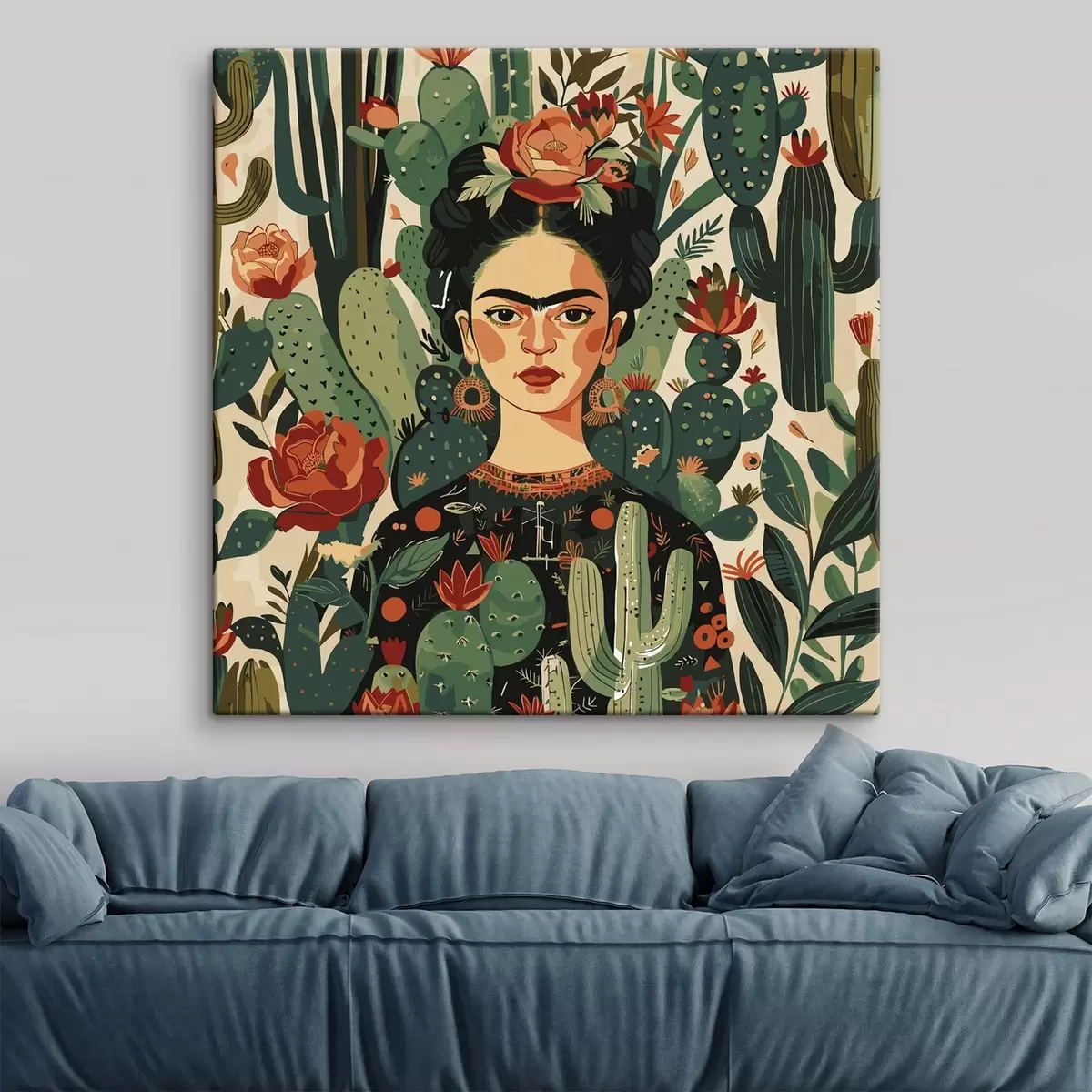 murales de pared Frida estilo verde en cactus s38415