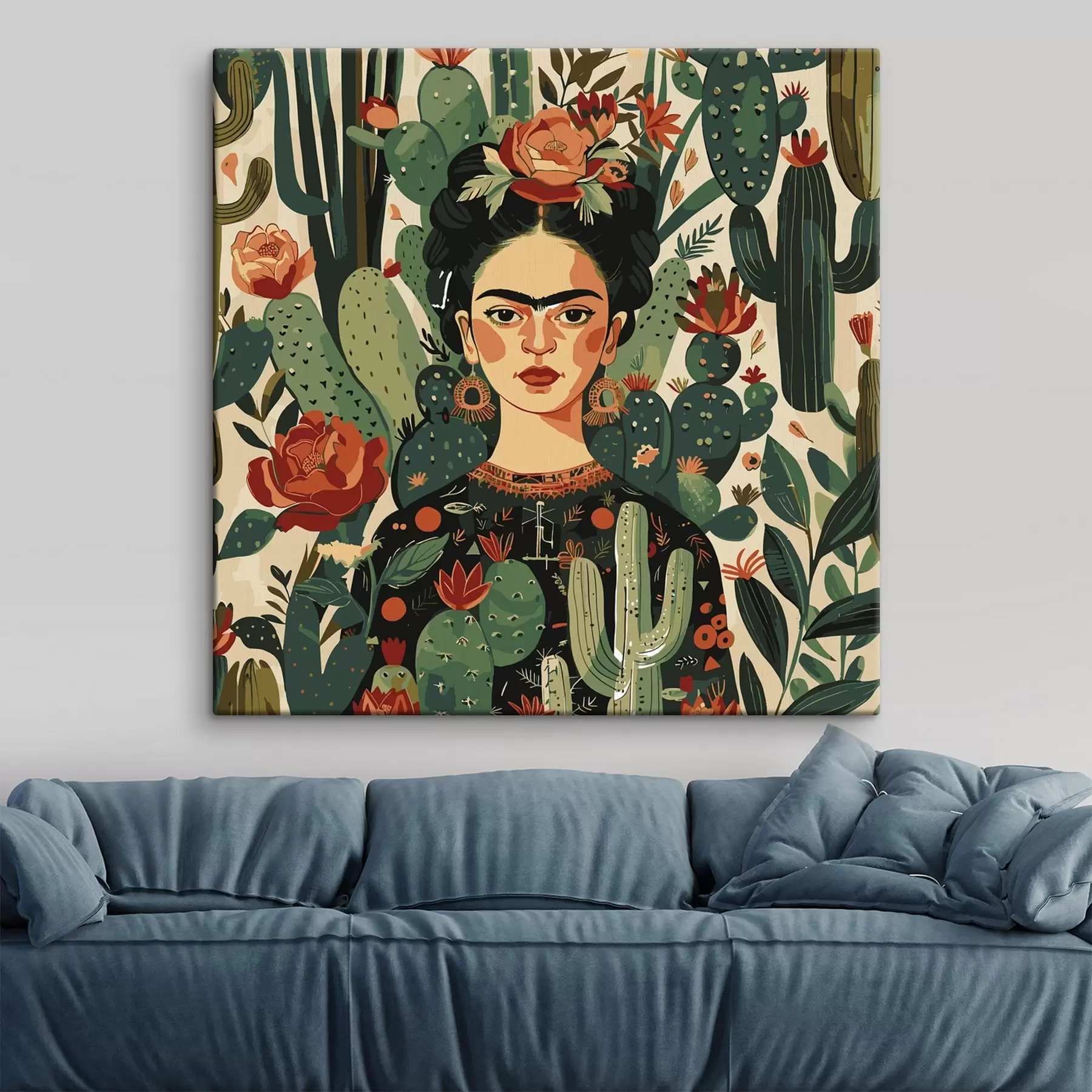 murales de pared Frida estilo verde en cactus s38415