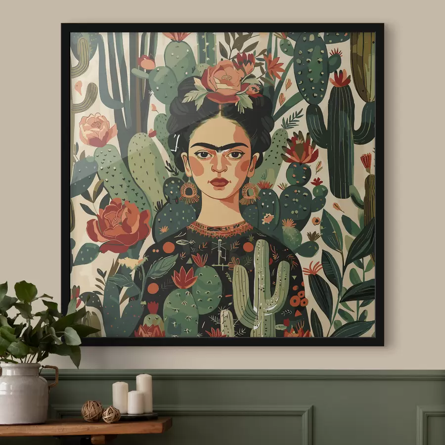 murales de pared Frida estilo verde en cactus f38415