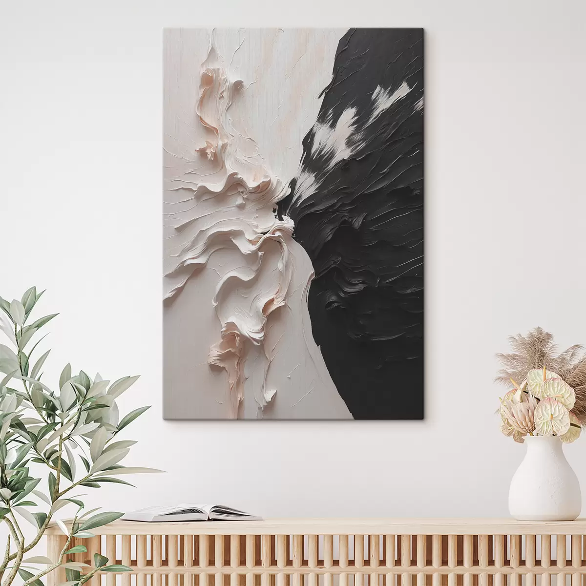 murales de pared Pintura al óleo abstracta en colores blanco y negro. s38300