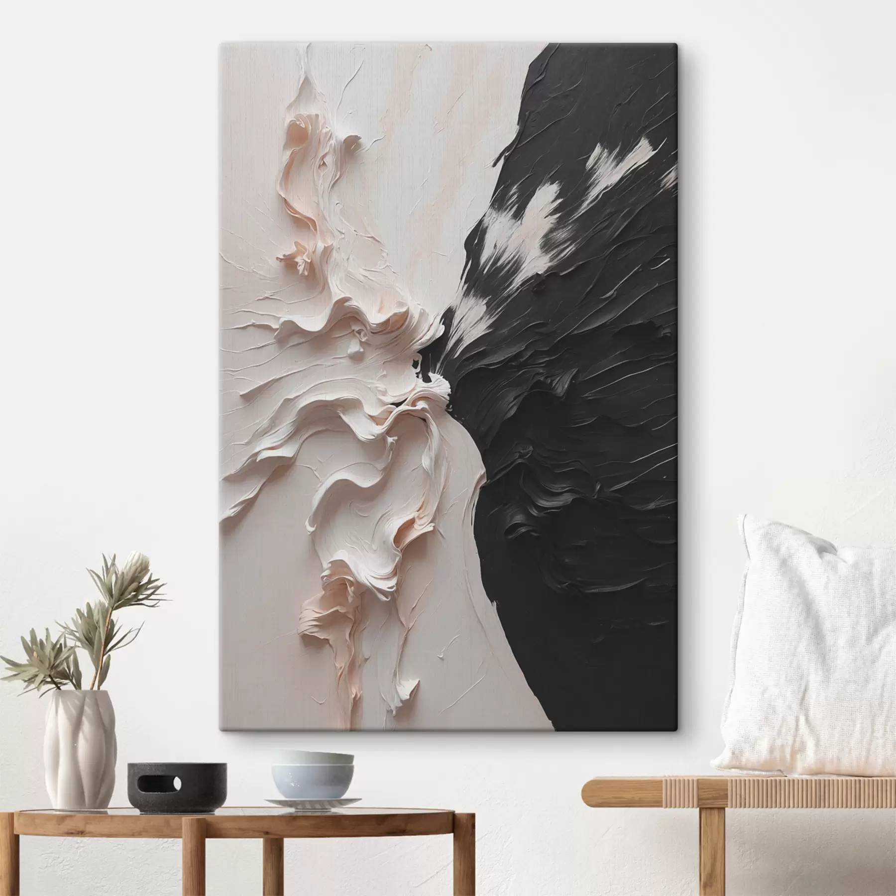 murales de pared Pintura al óleo abstracta en colores blanco y negro. s38300