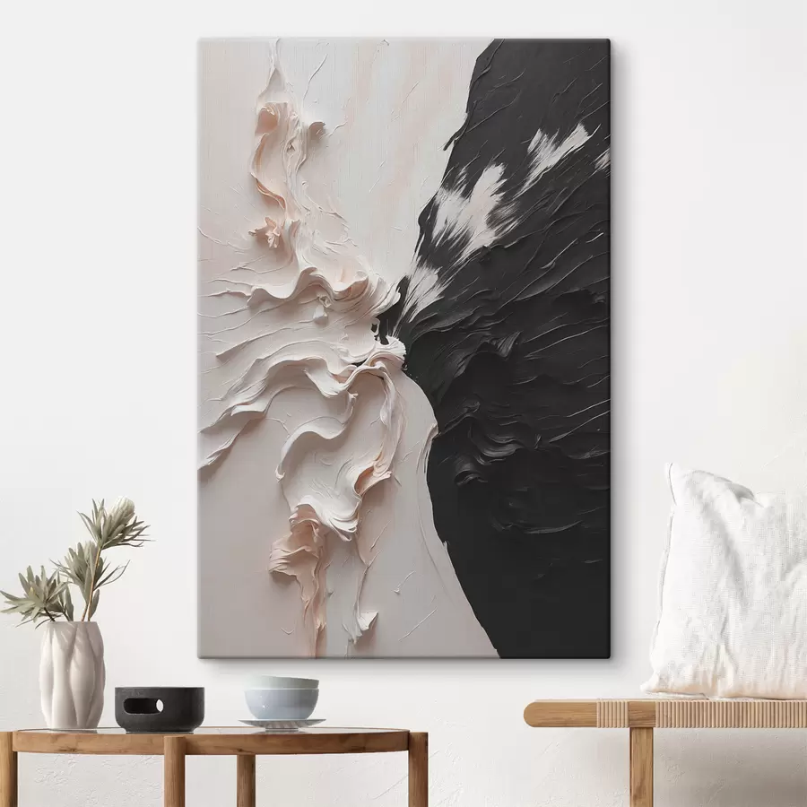 murales de pared Pintura al óleo abstracta en colores blanco y negro. s38300