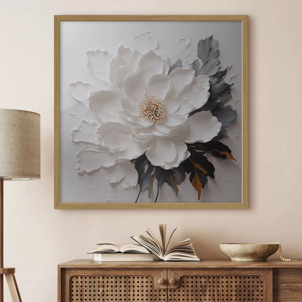 Poster Flor blanca sobre fondo de aceite f38304
